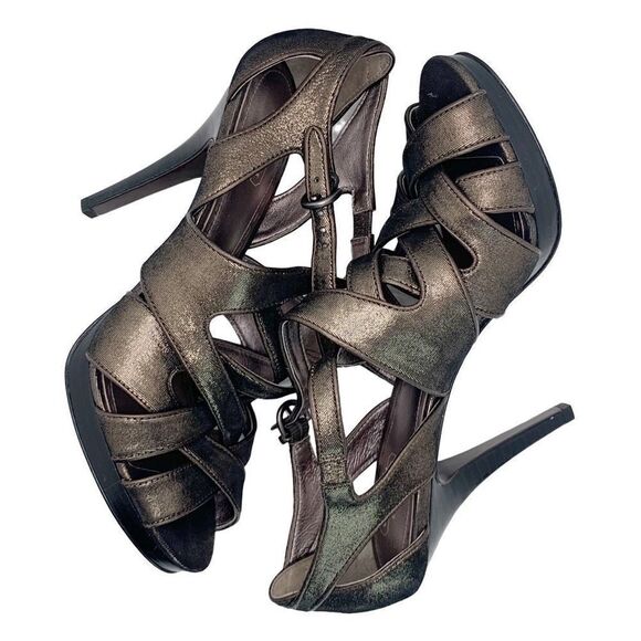 New Coach Pewter Aenya Caged Strappy Pumps High Platform Heels size 9.5 B - Picture 7 of 13